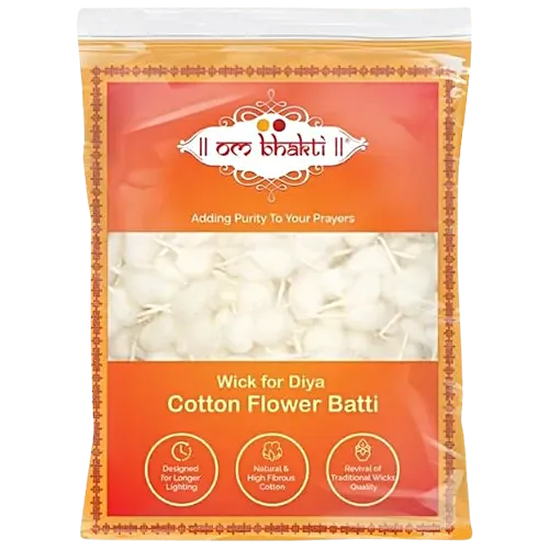 Om Bhakti OM Bhakti – Cotton Flower Batti, 100 pcs Pouch